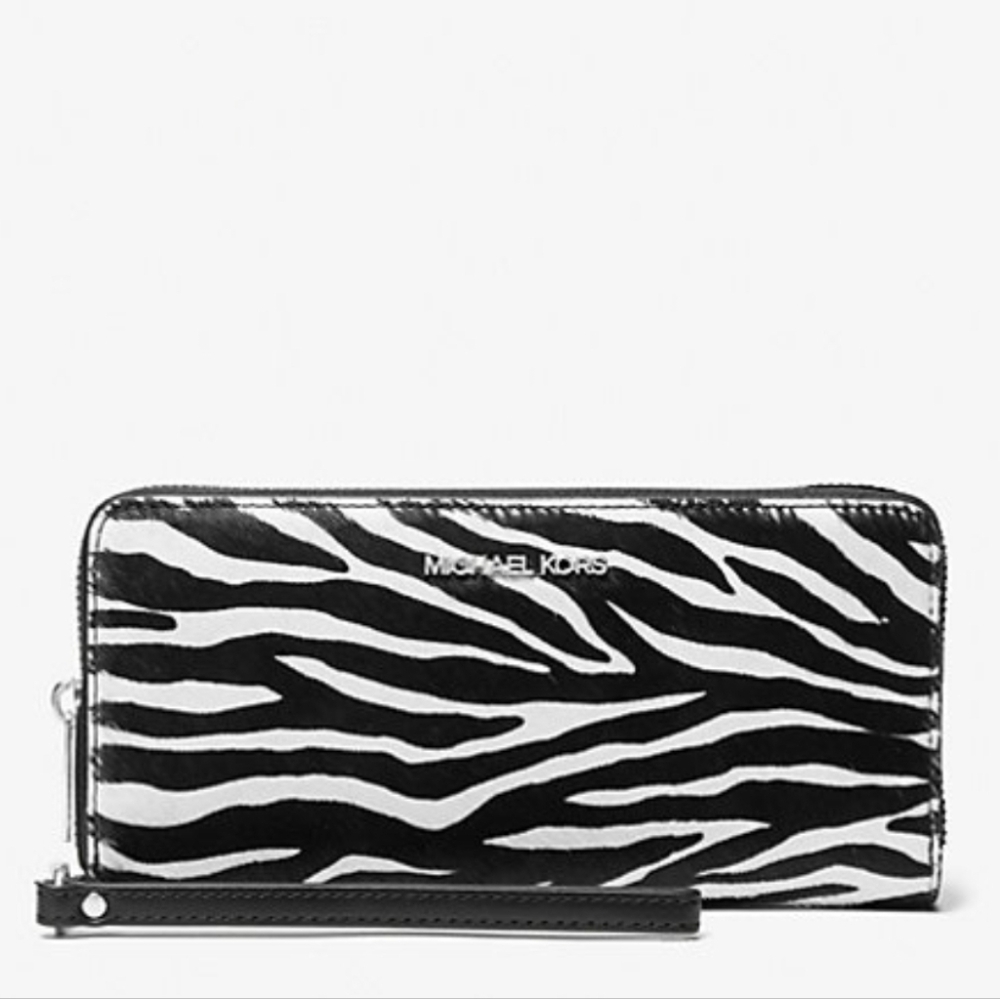 Michael Kors Jet Set Travel Zebra Print Calf Hair Continental Wallet NWT